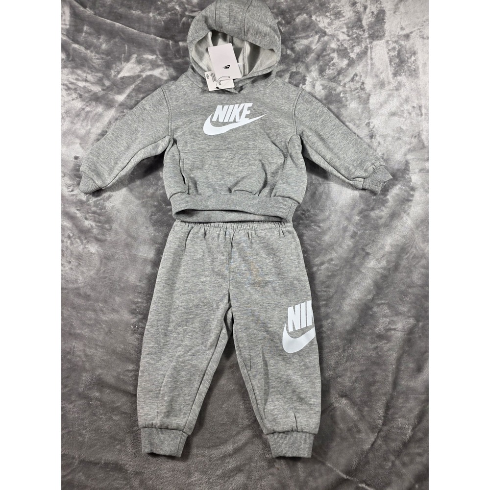 NWT Nike Fleece Sportswear Hoodie and Jogger Tracksuit Set Heather‎ Gray 18M